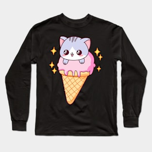 Ice Cream Cat Pattern Long Sleeve T-Shirt